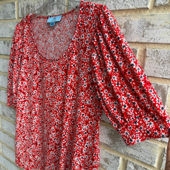 CeCe Short Sleeve Scoop Neck Floral Print Stretch Blouse Women's Size M - Picture 6 of 7